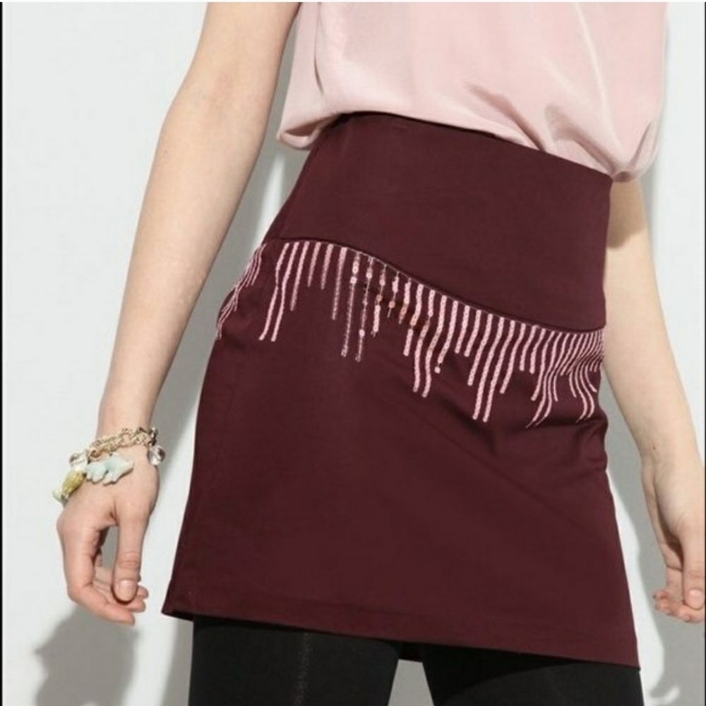Free People Drippy sequins a line mini skirt bordeaux 1980s Styley